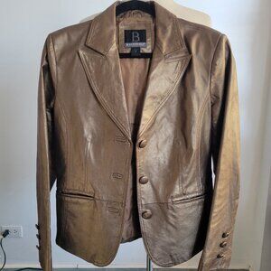 Bernardo Bronze Genuine Leather Blazer Jacket (Size: M)